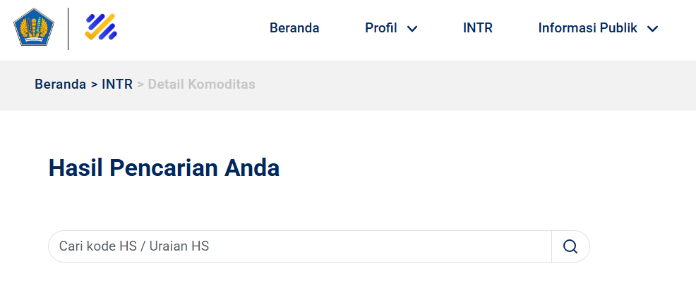 Pencarian HS Code di Situs INSW
