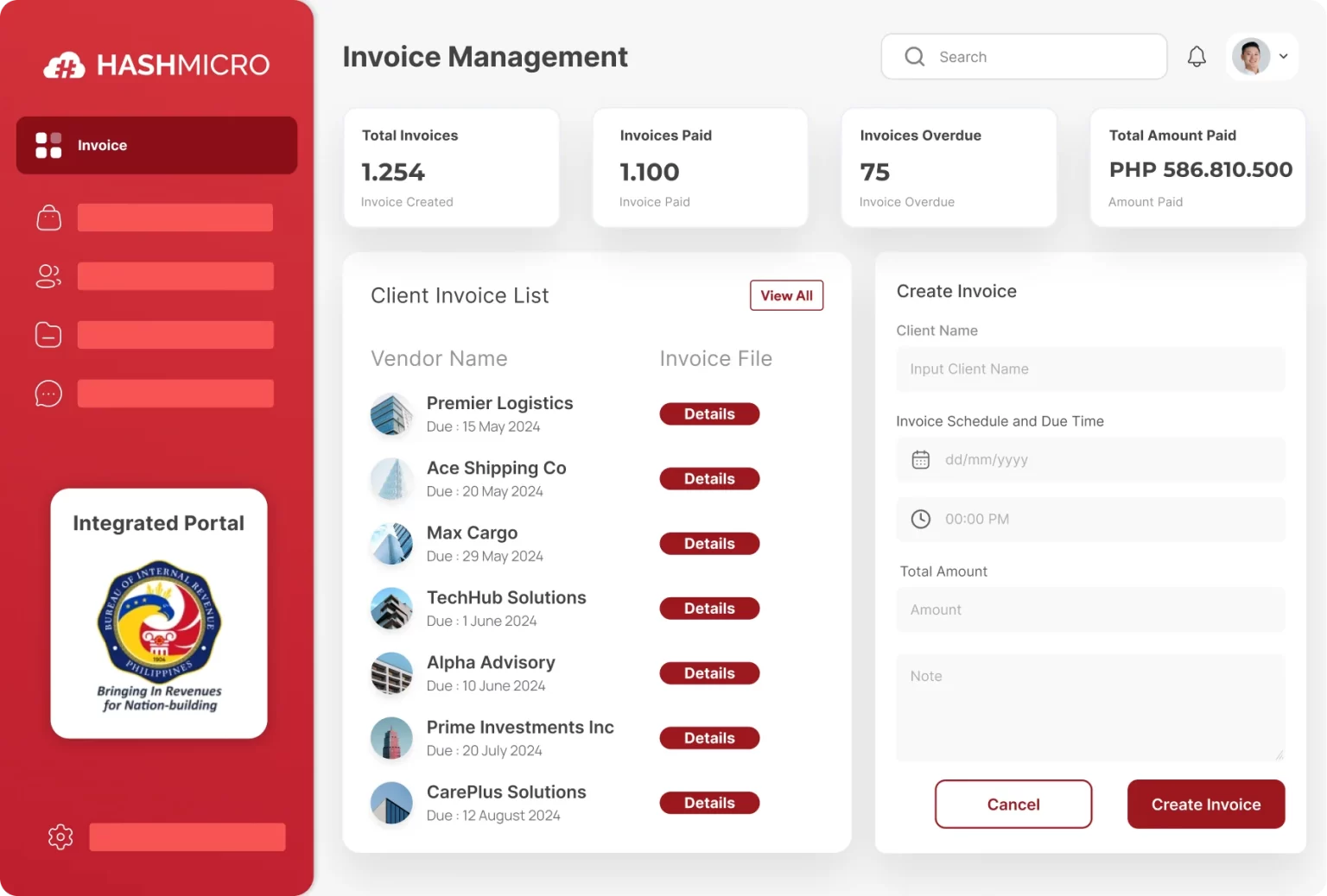 Hashmicro Invoice Dashboard