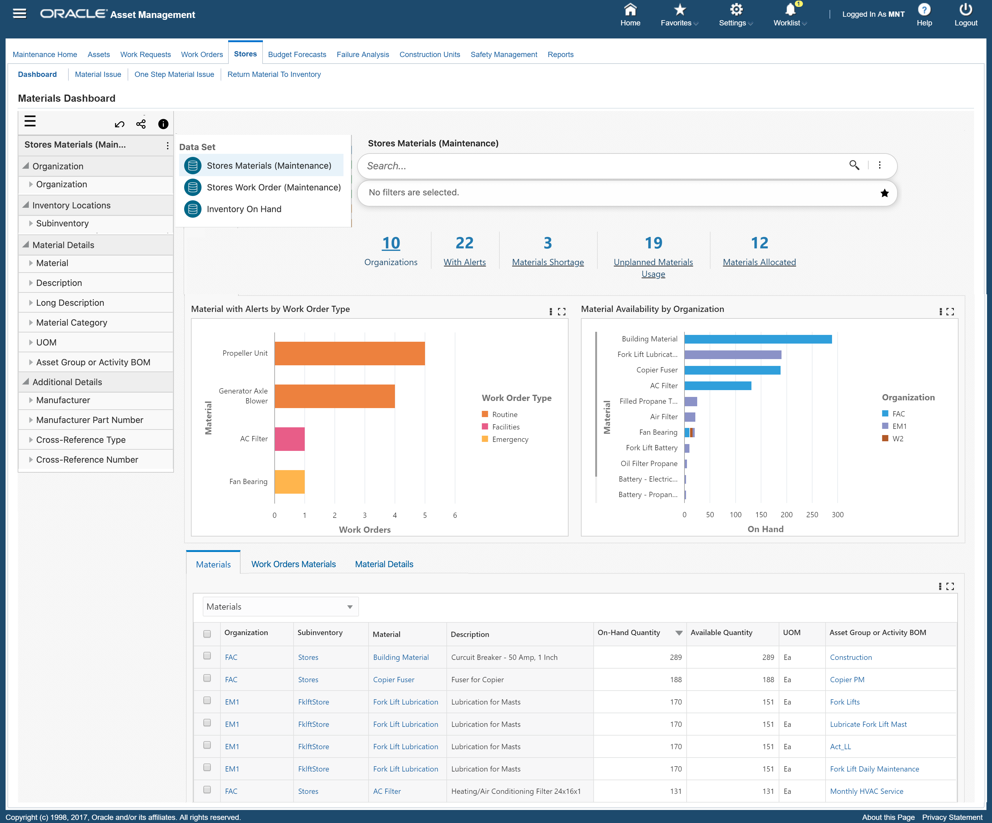 Oracle Asset Management Dashboard