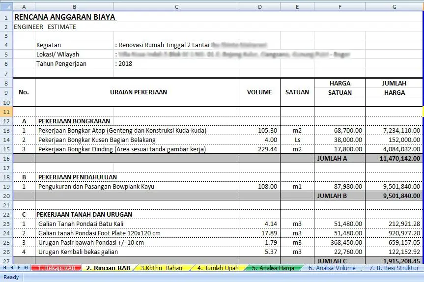 RAB dalam Excel