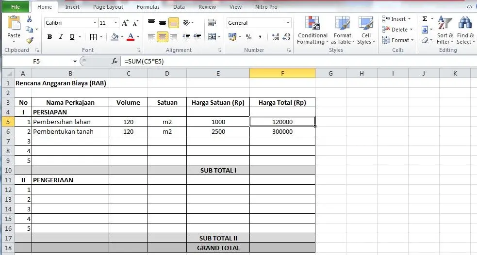 Penggunaan Rumus SUM Excel