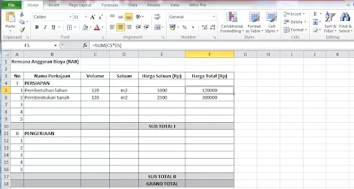Ilustrasi RAB dalam Excel (3)