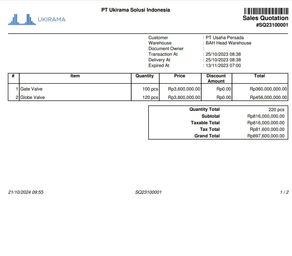 Gambar: contoh purchase quotation